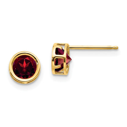 14k Yellow Gold 5mm Bezel Garnet Stud Earrings Gift for Women