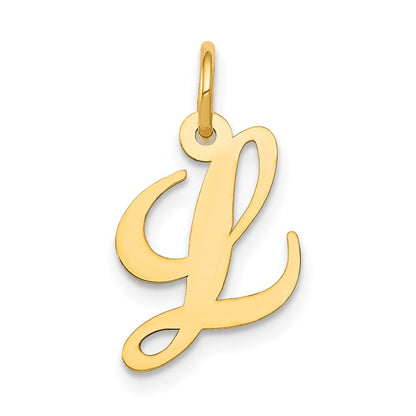 14k Yellow Gold Small Fancy Script Letter L Initial Charm Pendant for Women