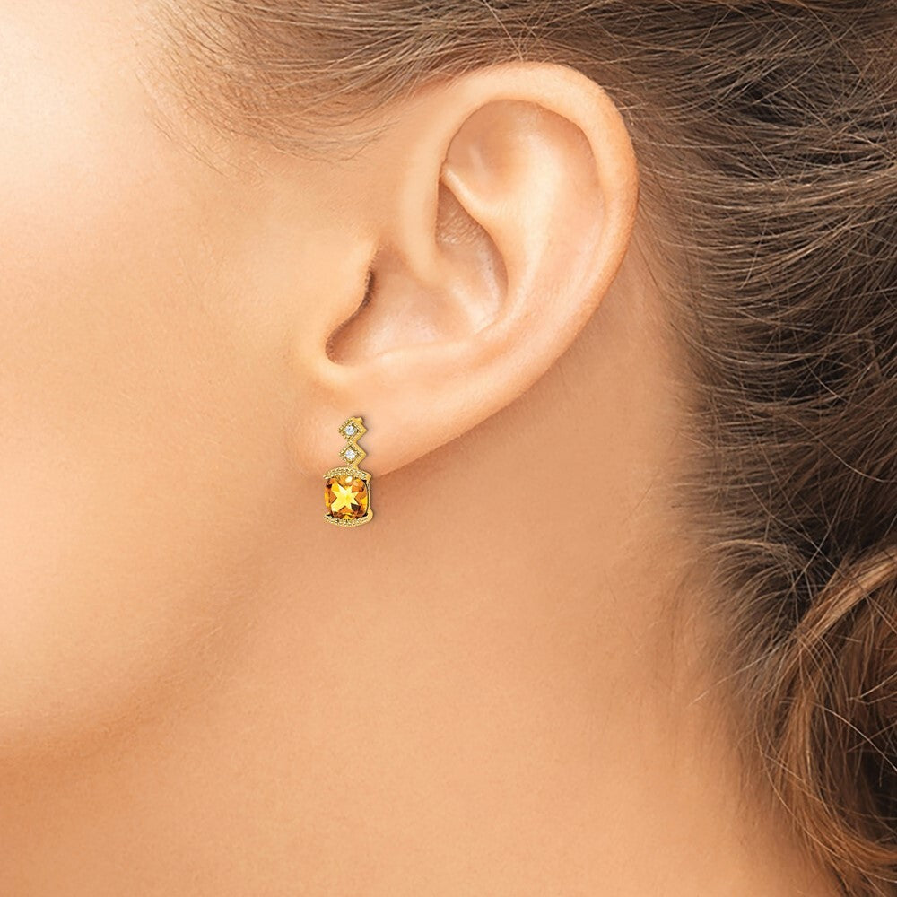 14k Yellow Gold Citrine and Diamond Drop & Dangle Earrings