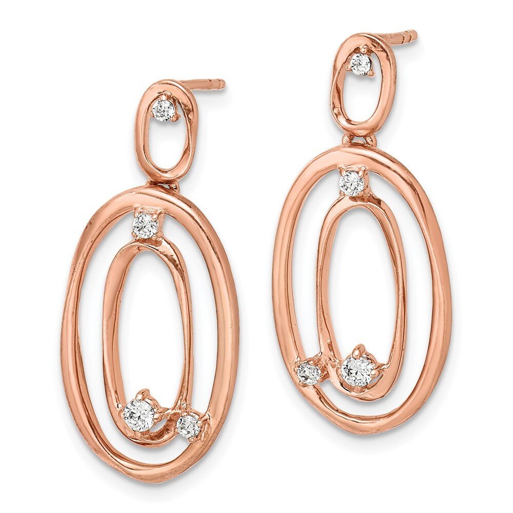 14k Rose Gold Diamond Oval Dangle Earrings