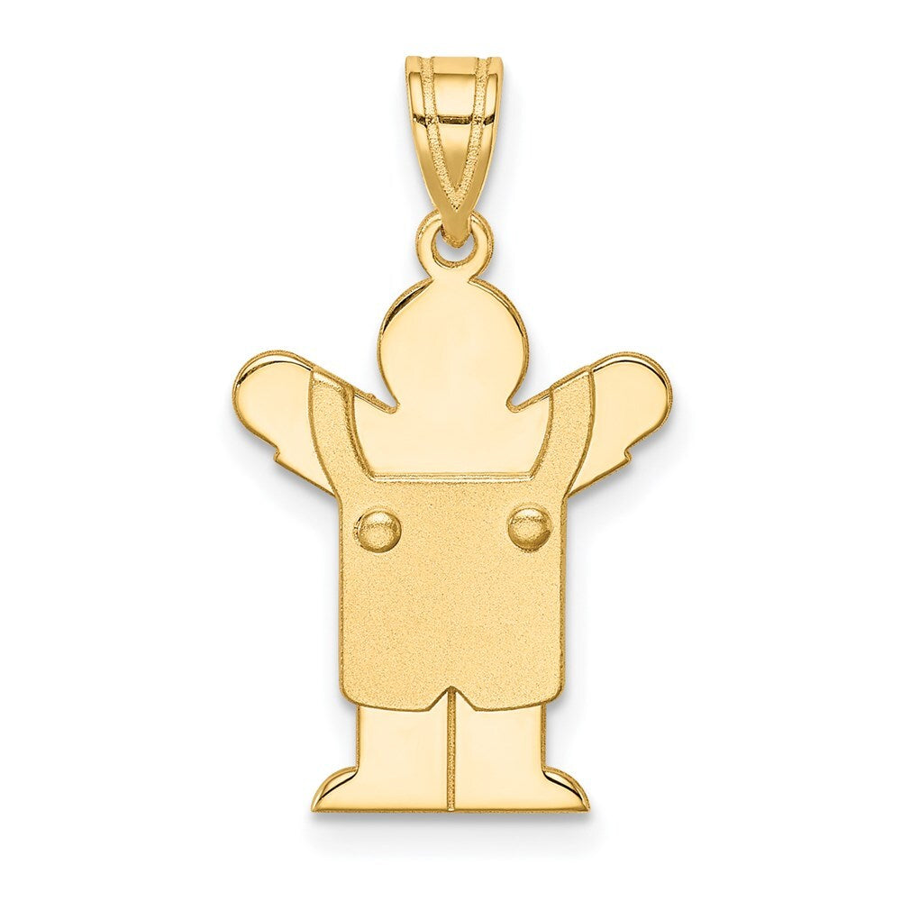 14k Yellow Gold Solid Satin Engravable Boy with Overalls Charm Pendant for Women