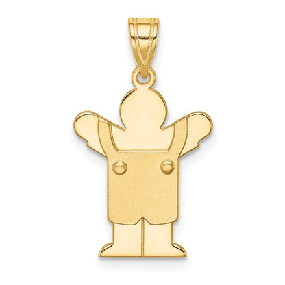 14k Yellow Gold Solid Satin Engravable Boy with Overalls Charm Pendant for Women