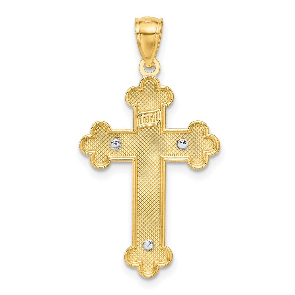 14k Two-tone Gold Rhodium Inri Budded Crucifix Pendant for Women