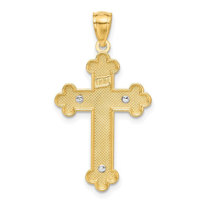 14k Two-tone Gold Rhodium Inri Budded Crucifix Pendant for Women
