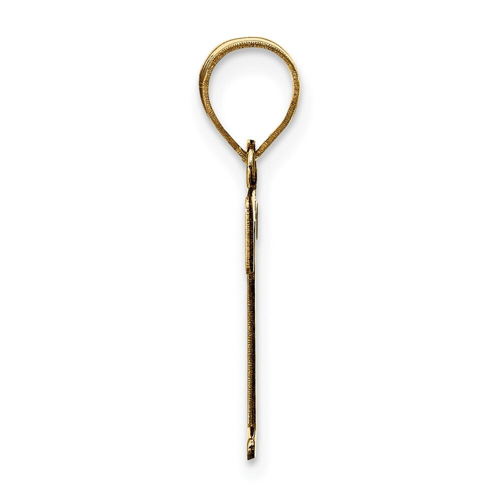14k Yellow Gold Polished Etched Letter T Initial Pendant for Women