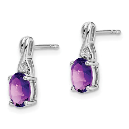 14k White Gold Oval Amethyst and Diamond Drop & Dangle Earrings