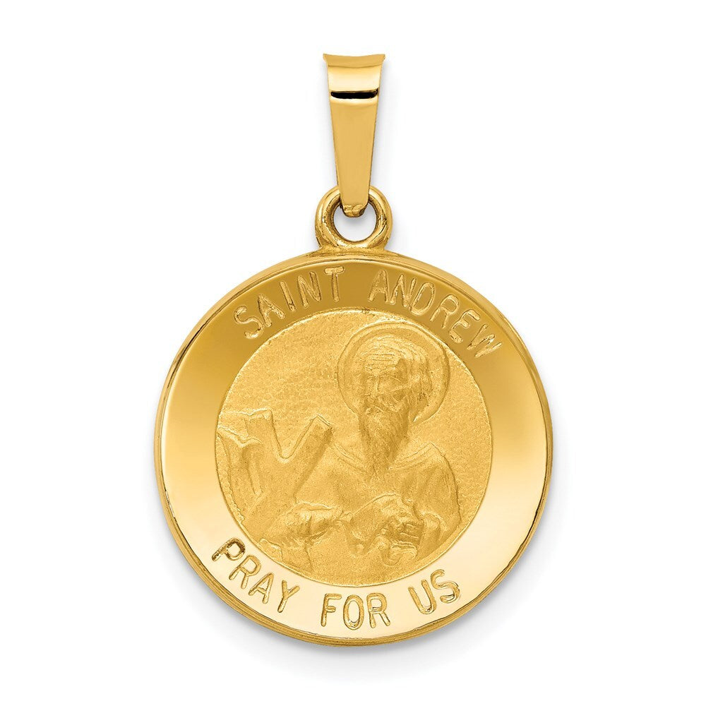 14k Yellow Gold Polished and Satin St. Andrew Medal Hollow Pendant for Women