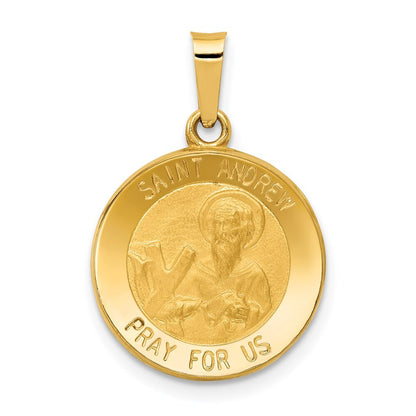 14k Yellow Gold Polished and Satin St. Andrew Medal Hollow Pendant for Women