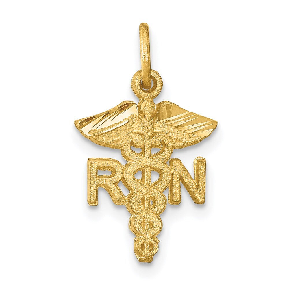 14k Yellow Gold RN Nurse Charm Pendant for Women
