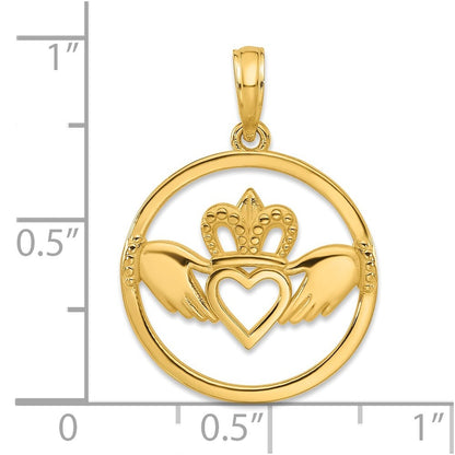 14k Yellow Gold Claddagh Circle Pendant for Women