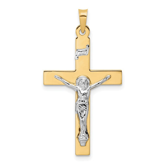 14k Two-tone Gold Polished Solid INRI Crucifix Pendant for Women