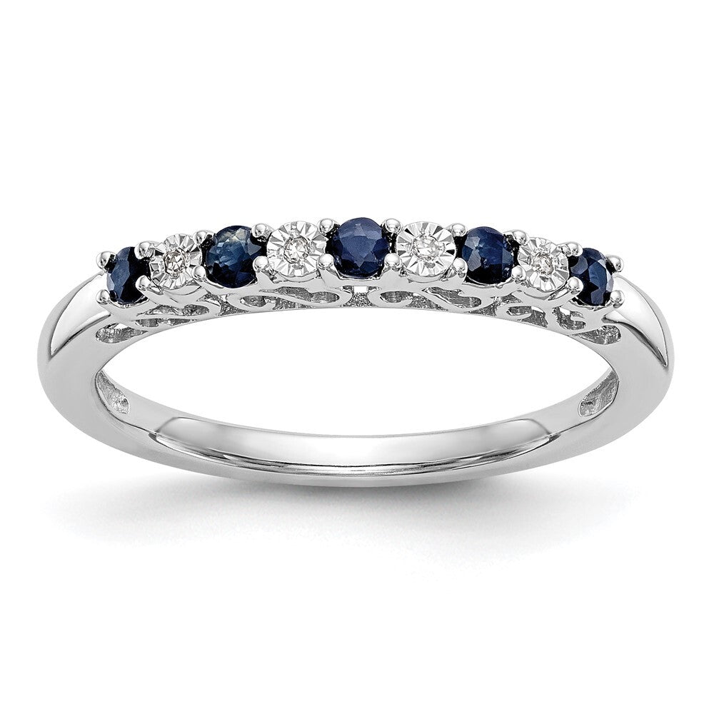 14k White Gold .01 carat Diamond and Blue Sapphire Complete Band Size 7