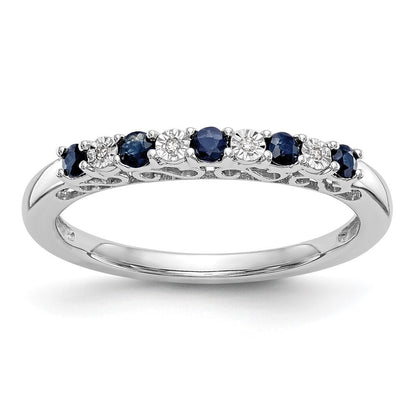 14k White Gold .01 carat Diamond and Blue Sapphire Complete Band Size 7