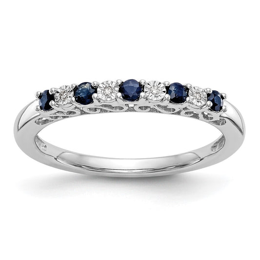 14k White Gold .01 carat Diamond and Blue Sapphire Complete Band Size 7