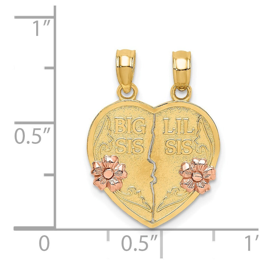 14k Two-tone Gold BIG SIS-LIL SIS Break-apart Heart Charm Pendant