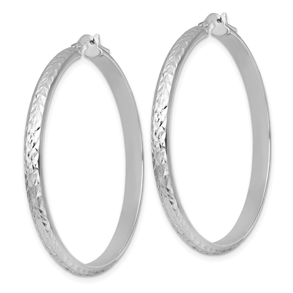 Sterling Silver Rhodium-plated  and Diamond-cut 4.00 x 45mm Tube Hoop Earrings