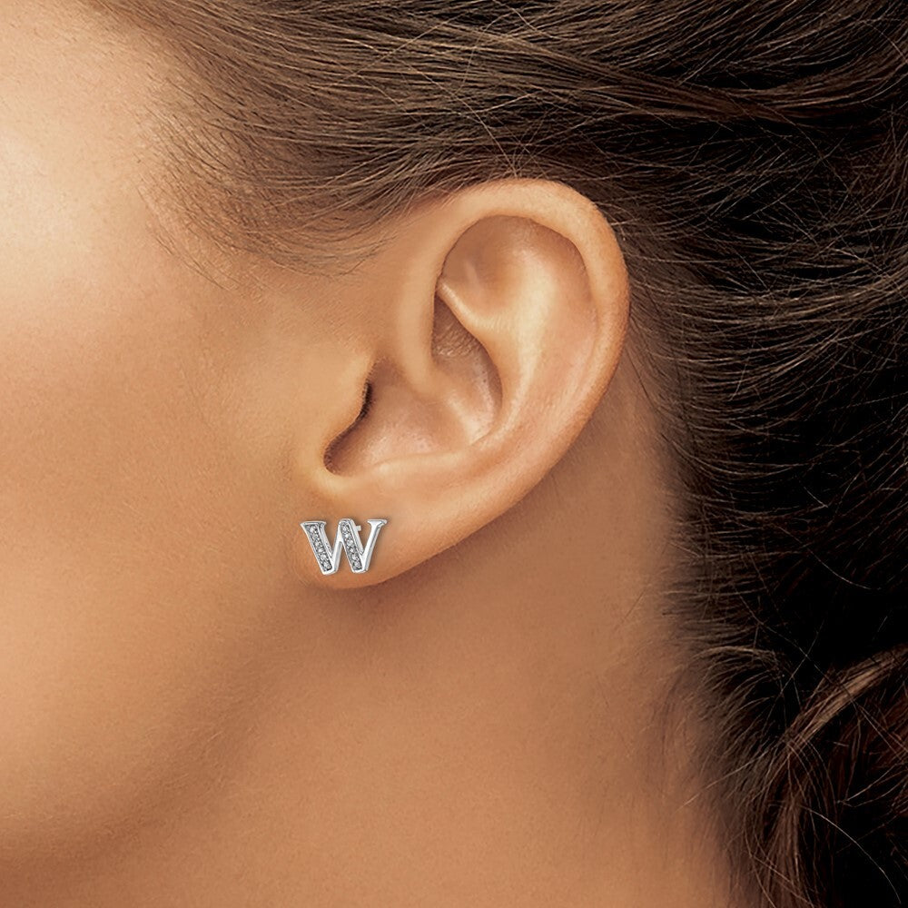 14k White Gold Diamond Initial W Stud Earrings