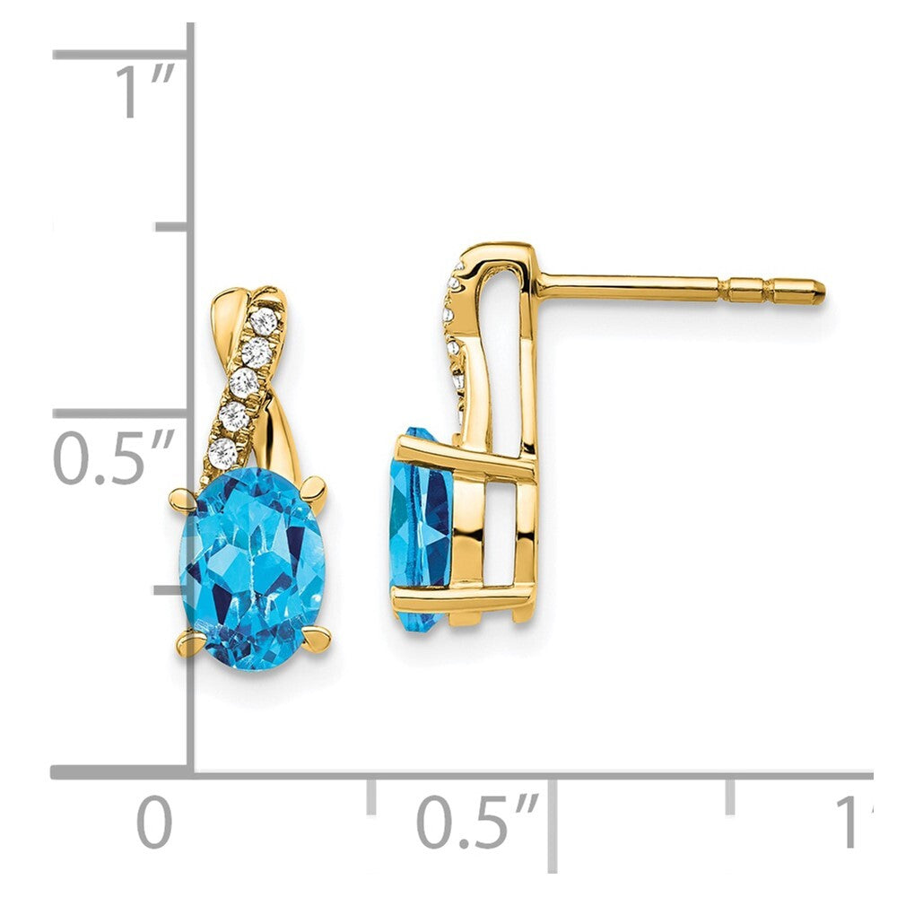 14k Yellow Gold Blue Topaz and Diamond Drop & Dangle Earrings