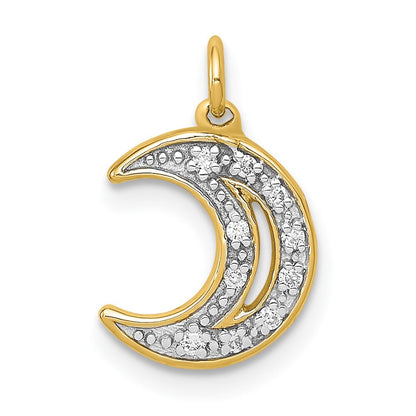 14k Yellow Gold Diamond Moon Charm Pendant for Women
