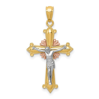 14k Tri-Color Gold Tri-color Polished Crucifix Pendant for Women