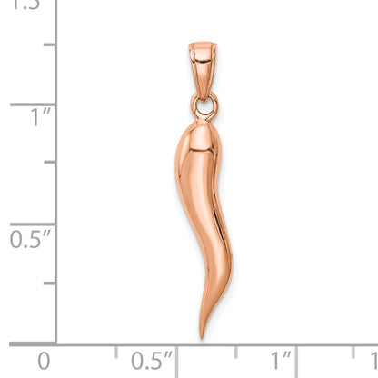 14k Rose Gold Large 3D Italian Horn Pendant