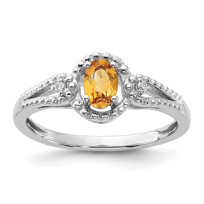 Sterling Silver Rhodium-plated Citrine & Diamond Ring
