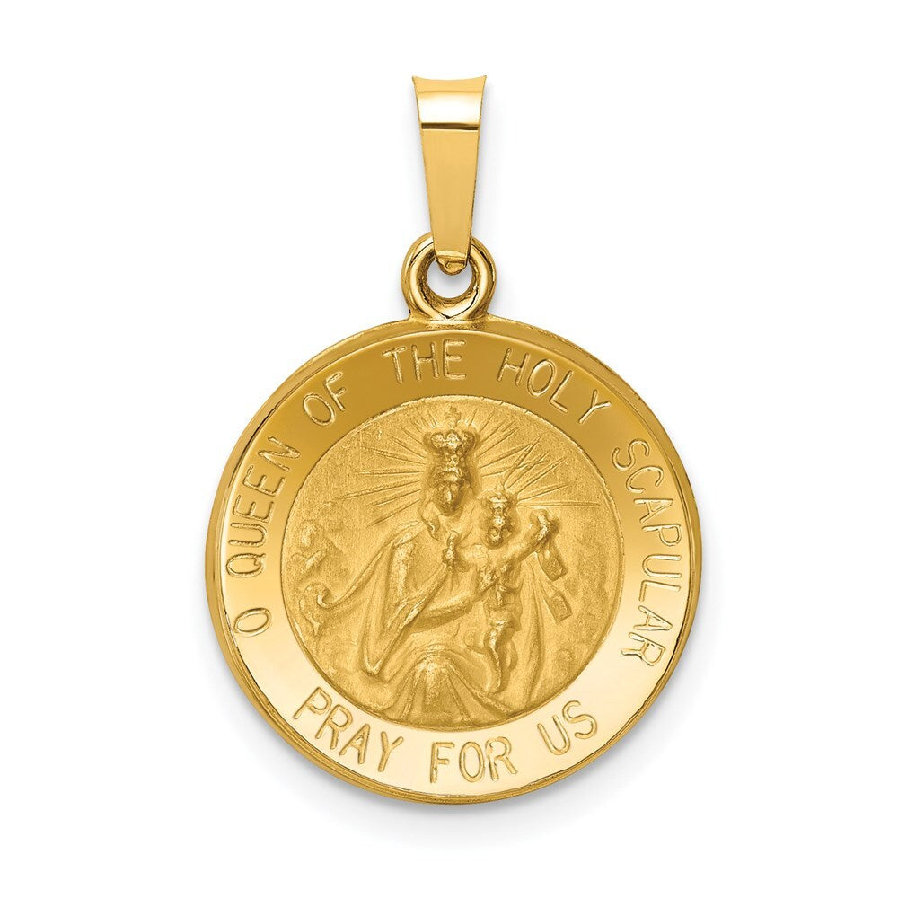 14k Yellow Gold Queen Of The Holy Scapular Reversible Medal Hollow Pendant