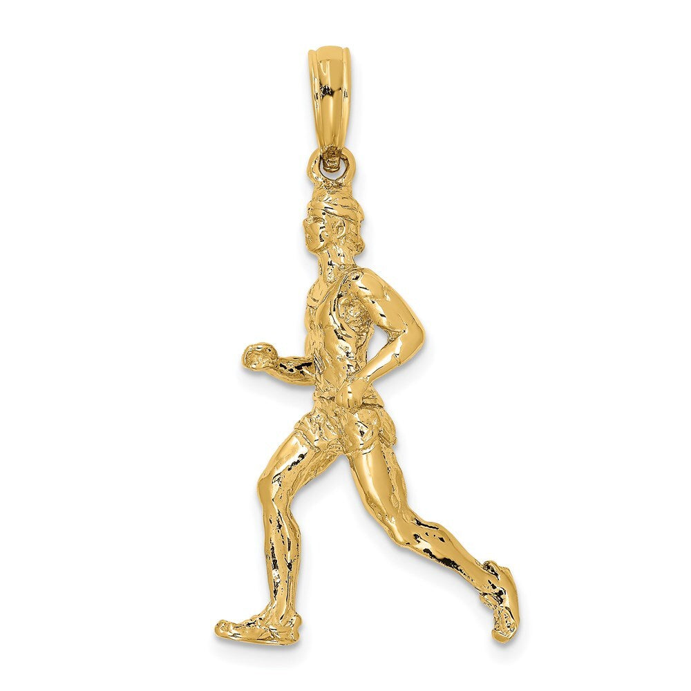 14k Yellow Gold 3-D Polished Runner Charm Pendant for Women