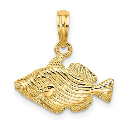 14k Yellow Gold 2-D  Engraved Striped Fish Charm