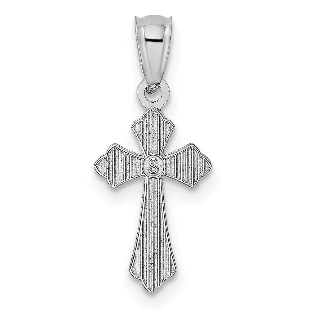 14k White Gold Budded Cross Charm Pendant for Women