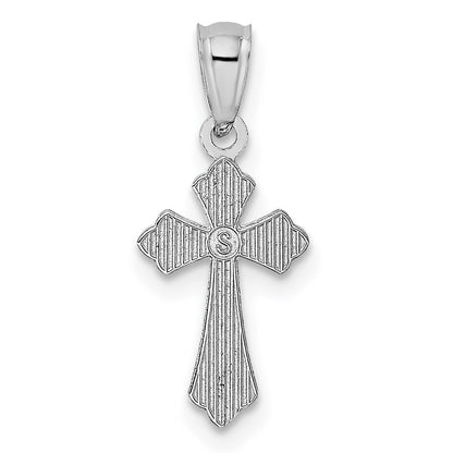 14k White Gold Budded Cross Charm Pendant for Women