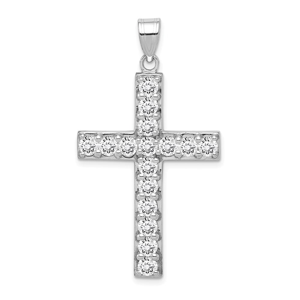 Sterling Silver Rhodium-plated Cubic Zirconia Latin Cross Pendant