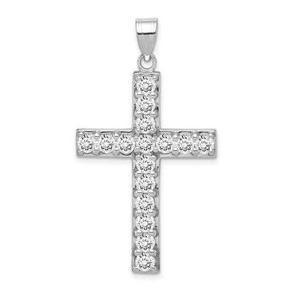 Sterling Silver Rhodium-plated Cubic Zirconia Latin Cross Pendant