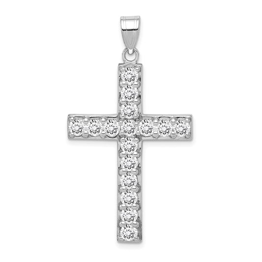 Sterling Silver Rhodium-plated Cubic Zirconia Latin Cross Pendant