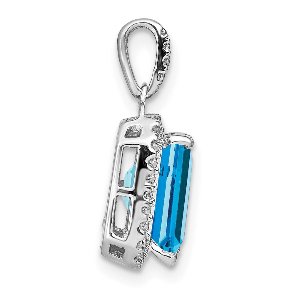 14k White Gold Emerald-cut Blue Topaz and Diamond Halo Pendant for Women