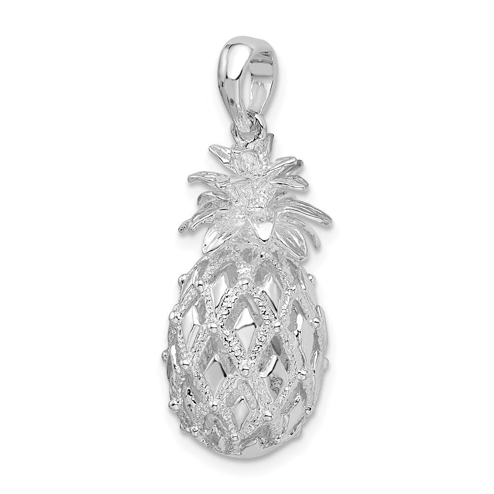 Sterling Silver Rhodium-Plated Polished 3D Cut-Out Large Pineapple Pendant
