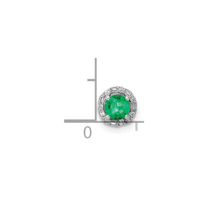 14k White Gold Halo 1/20ct. Diamond and Emerald Chain Slide Pendant for Women