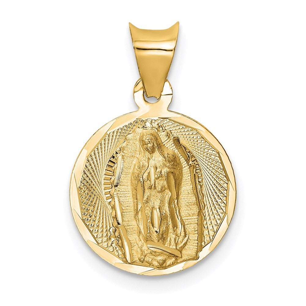 14k Yellow Gold Polished Diamond-Cut Lady Of Guadalupe Circle Pendant