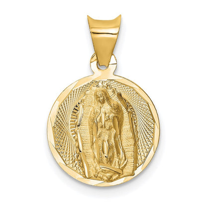 14k Yellow Gold Polished Diamond-Cut Lady Of Guadalupe Circle Pendant