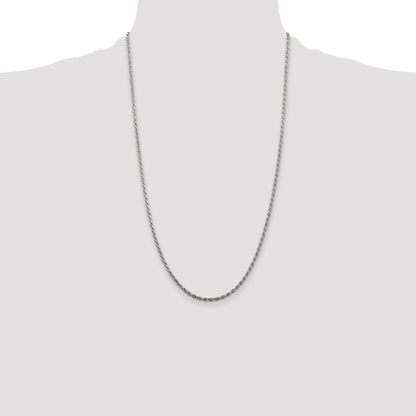 Sterling Silver Rhodium-plated 2.25mm Diamond-cut Rope Chain
