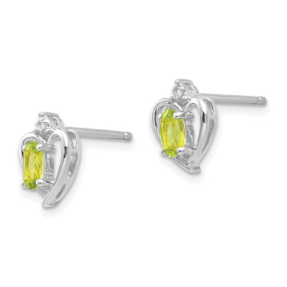 14k White Gold Peridot and Diamond Heart Stud Earrings Gift for Women