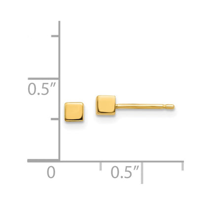 14k Yellow Gold Square Stud Earrings Gift for Women