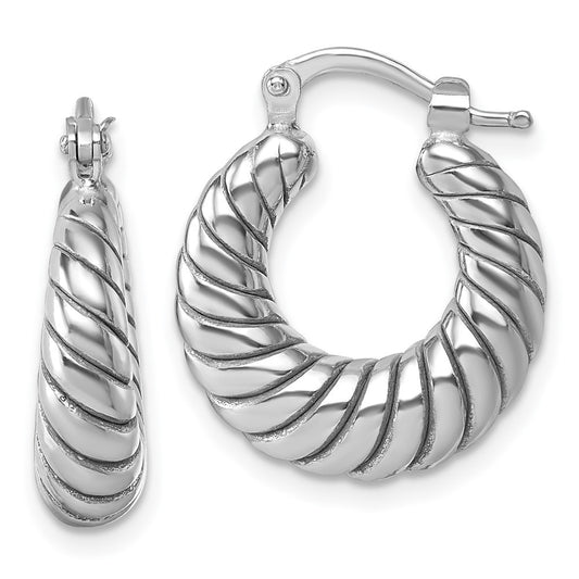 Sterling Silver Polished 5.5 x 18mm Twisted Graduated Tube Hoop Earrings