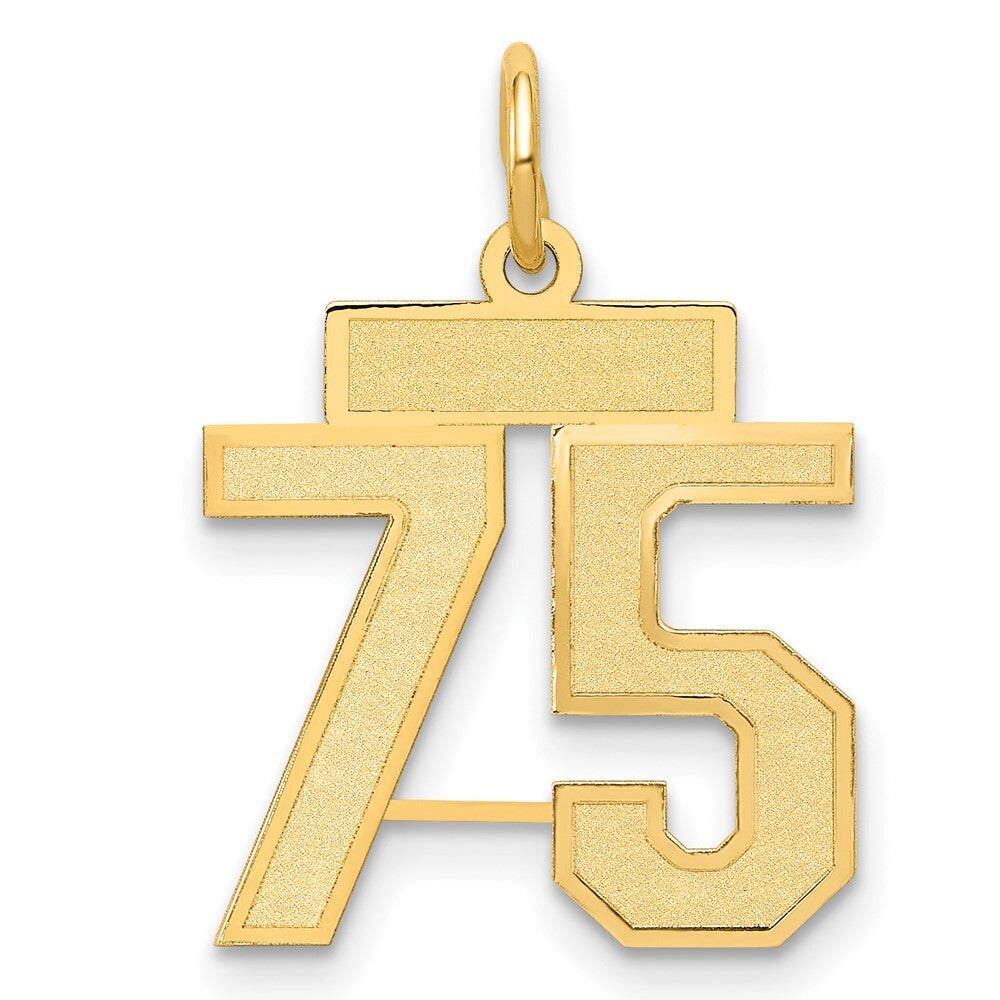 14k Yellow Gold Small Satin Number 75 Charm Pendant for Women