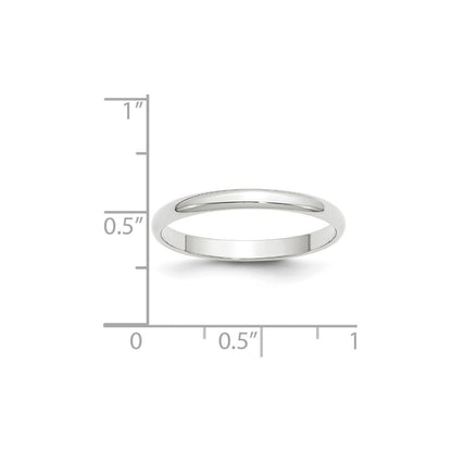 14k White Gold 2.5mm Lightweight Half Round Wedding Band Ring Size 7.5