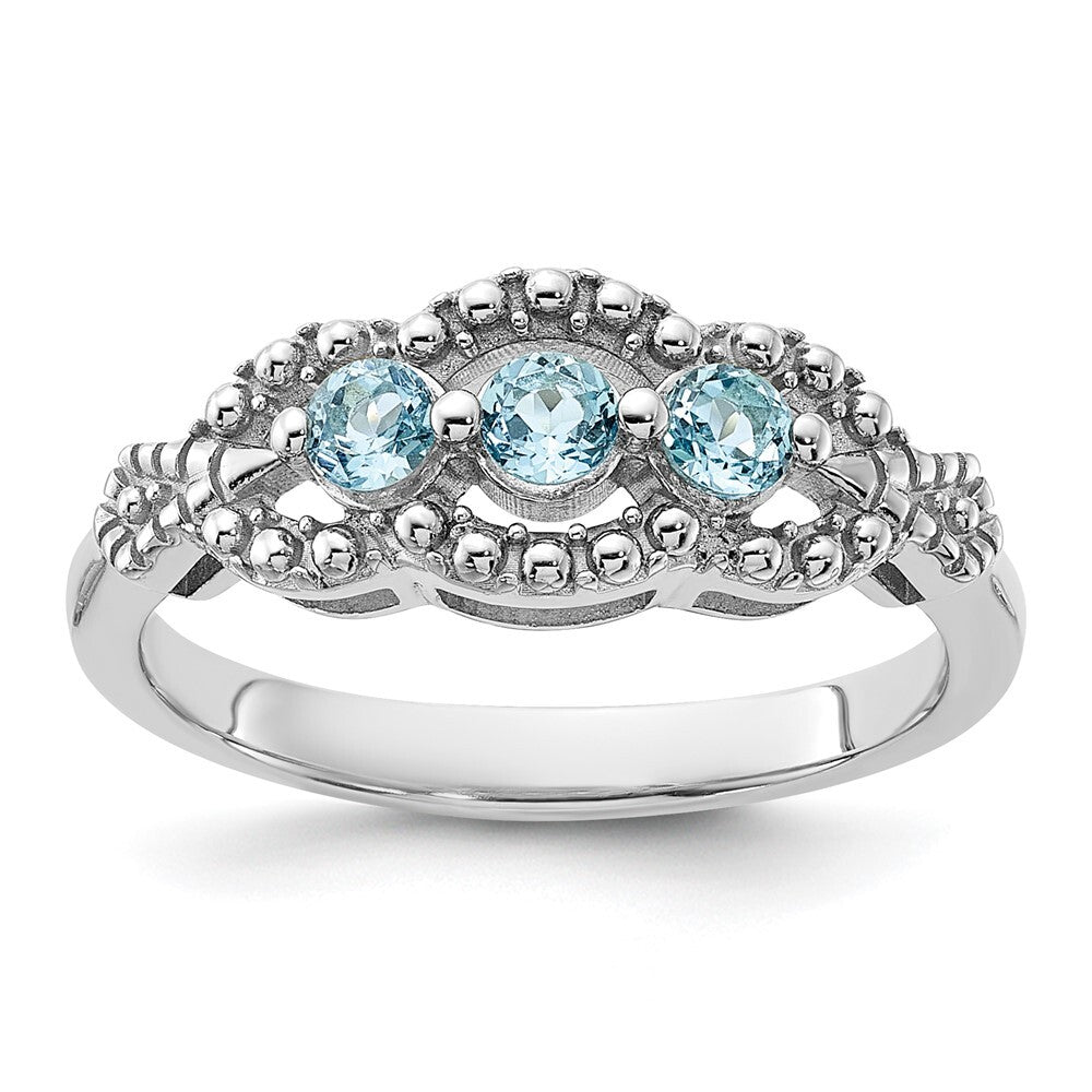 Sterling Silver Rhodium-plated Light Swiss Blue Topaz Ring Size 7