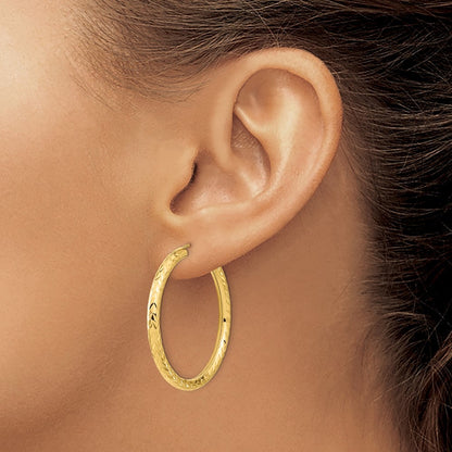 14k Yellow Gold Polished & Diamond-Cut Endless Hoop Earrings