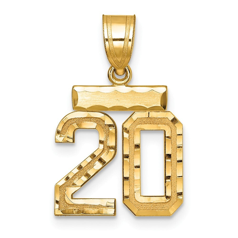 14k Yellow Gold Small Brushed Diamond-cut Number 20 Charm Pendant for Women