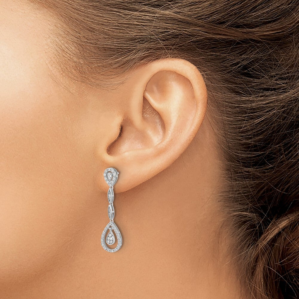 14k White Gold Teardrop Diamond Dangle Earrings