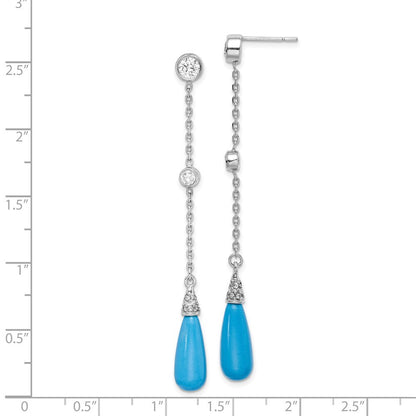 Sterling Silver Rhodium-plated Turquoise and Cubic Zirconia Post Dangle Earrings
